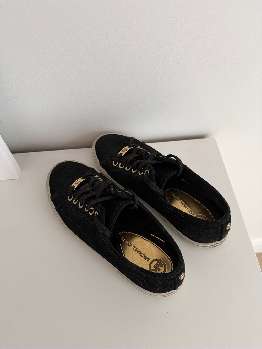 Michael Kors Black Suede Sneakers with Gold Accents